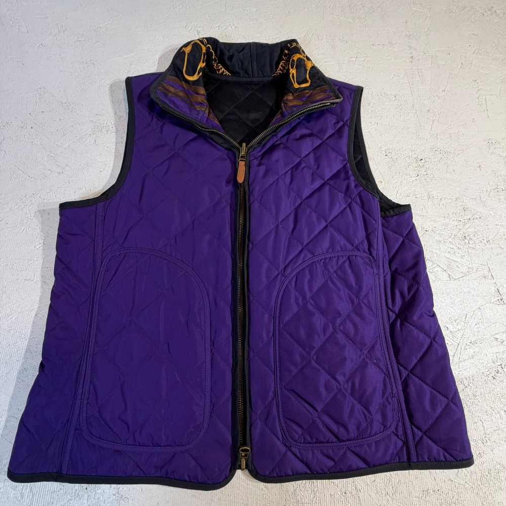 Lauren Ralph Lauren Reversible Quilted Vest L Purple Equestrian Horse Bit
